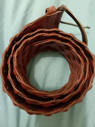 Cintura pelle intrecciata vintage marrone