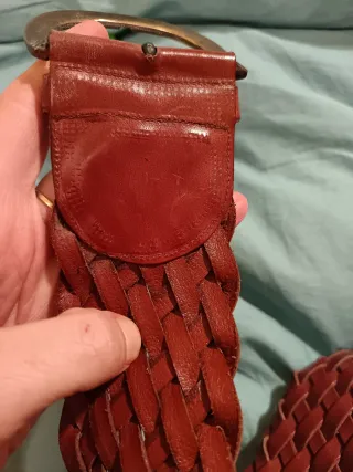 Cintura pelle intrecciata vintage marrone