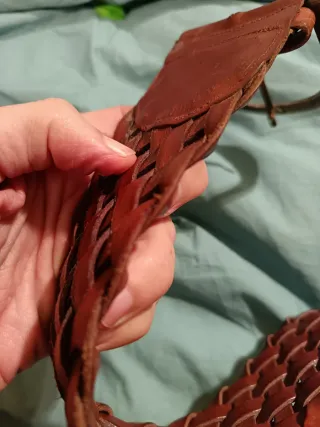 Cintura pelle intrecciata vintage marrone