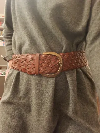 Cintura pelle intrecciata vintage marrone
