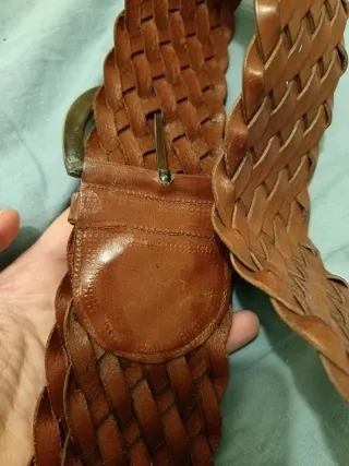 Cintura pelle intrecciata vintage marrone