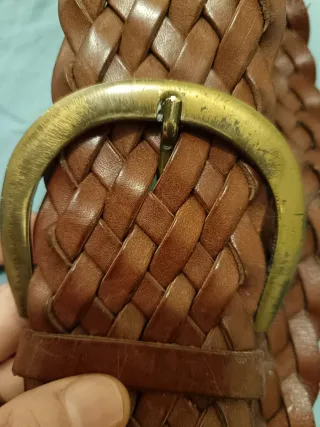 Cintura pelle intrecciata vintage marrone