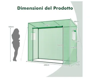 Serra da Giardino 200x77x169 cm con Porta e Finest