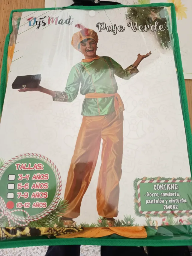 Disfraz Paje Reyes Magos Verde talla 10-12 años