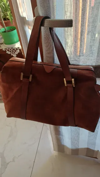 Borsa vintage in pelle scamosciata
