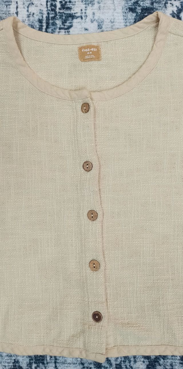 Cárdigan Free Est Manga Corta Beige