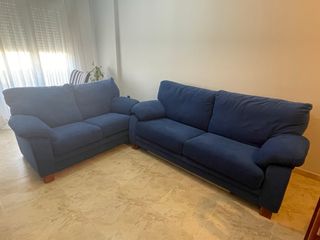 Conjunto de sofás 3 y 2 plazas azul tela