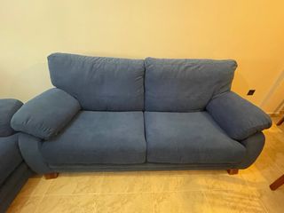 Conjunto de sofás 3 y 2 plazas azul tela