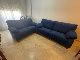 Conjunto de sofás 3 y 2 plazas azul tela