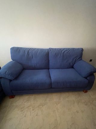 Conjunto de sofás 3 y 2 plazas azul tela