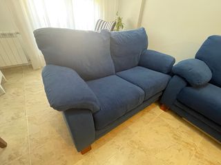 Conjunto de sofás 3 y 2 plazas azul tela