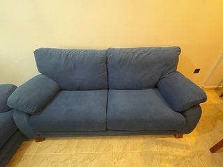 Conjunto de sofás 3 y 2 plazas azul tela