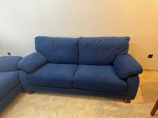 Conjunto de sofás 3 y 2 plazas azul tela