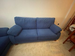 Conjunto de sofás 3 y 2 plazas azul tela