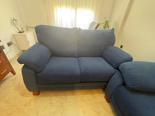 Conjunto de sofás 3 y 2 plazas azul tela