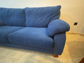 Conjunto de sofás 3 y 2 plazas azul tela