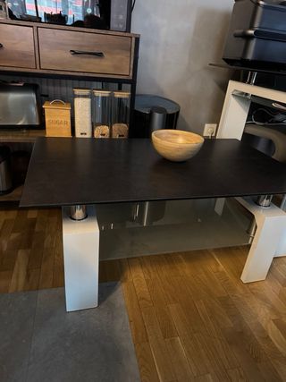 Tavolo da centro in cristallo nero e bianco