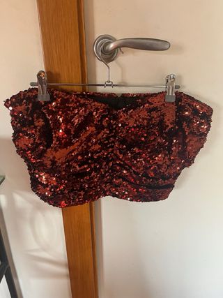 Top palabra de honor lentejuelas rojo y dorado