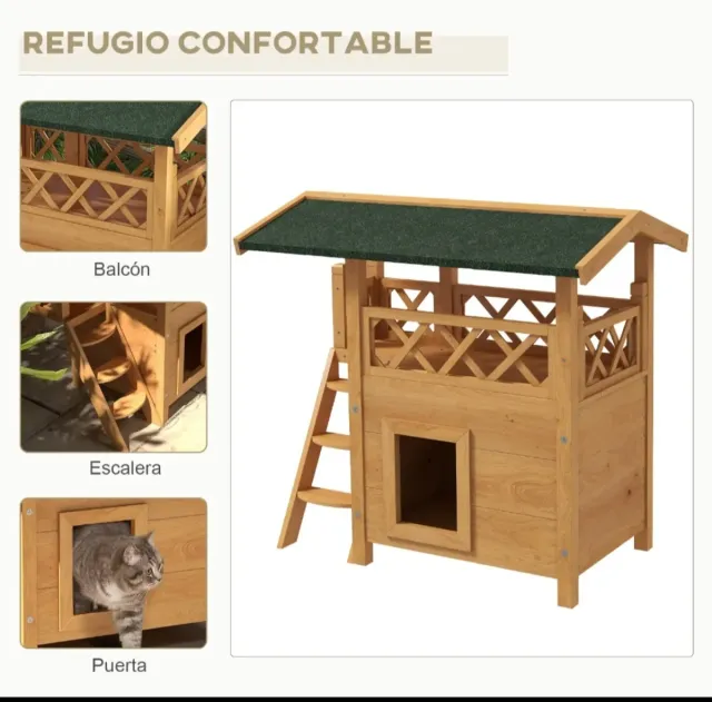 Caseta Gatos 2 Niveles Marrón/Verde