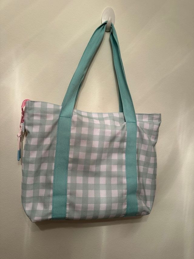 Bolso de cuadros vichy verde y rosa