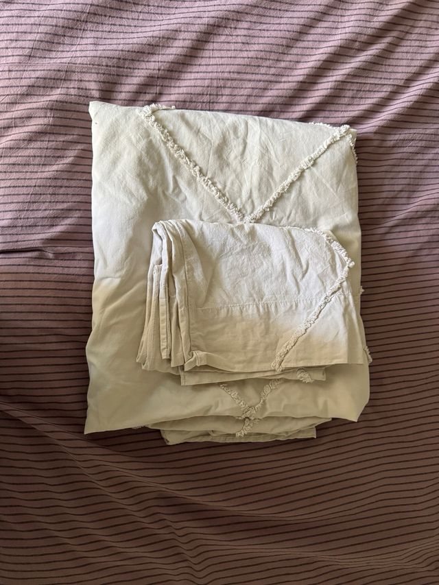 Set completo di biancheria da letto per letto singolo beige/bianco