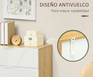 Cómoda 4 cajones madera y blanco