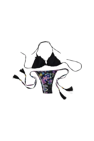 Biquíni preto com estampa floral M