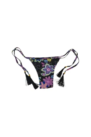 Biquíni preto com estampa floral M