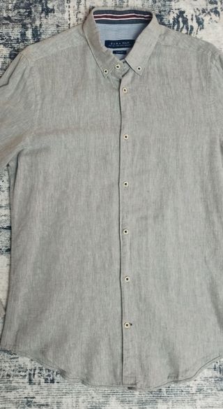 Camisa Casual  Zara Man Gris Hombre