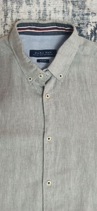 Camisa Casual  Zara Man Gris Hombre