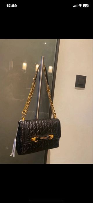 Bolso Guess Negro Brillos Dorado