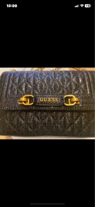 Bolso Guess Negro Brillos Dorado