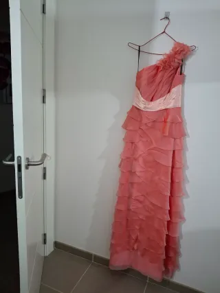 Vestido rosa asimétrico volantes talla S