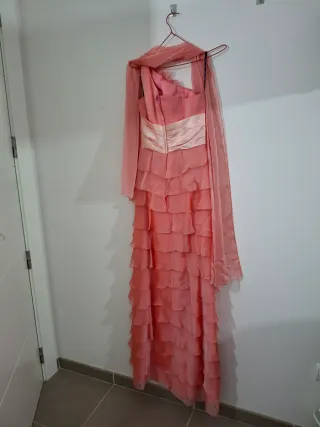 Vestido rosa asimétrico volantes talla S