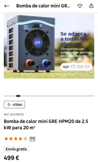 Bomba de calor Gre para piscina