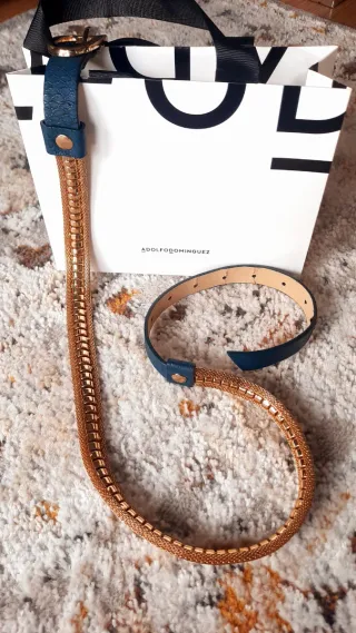 Cinturón Adolfo Domínguez Talla S Dorado/Azul