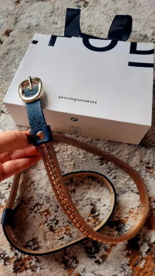 Cinturón Adolfo Domínguez Talla S Dorado/Azul