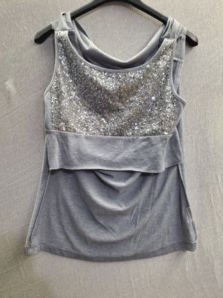 Top Smanicato Grigio Paillettes Tg S
