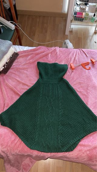 Poncho tejido verde talla única