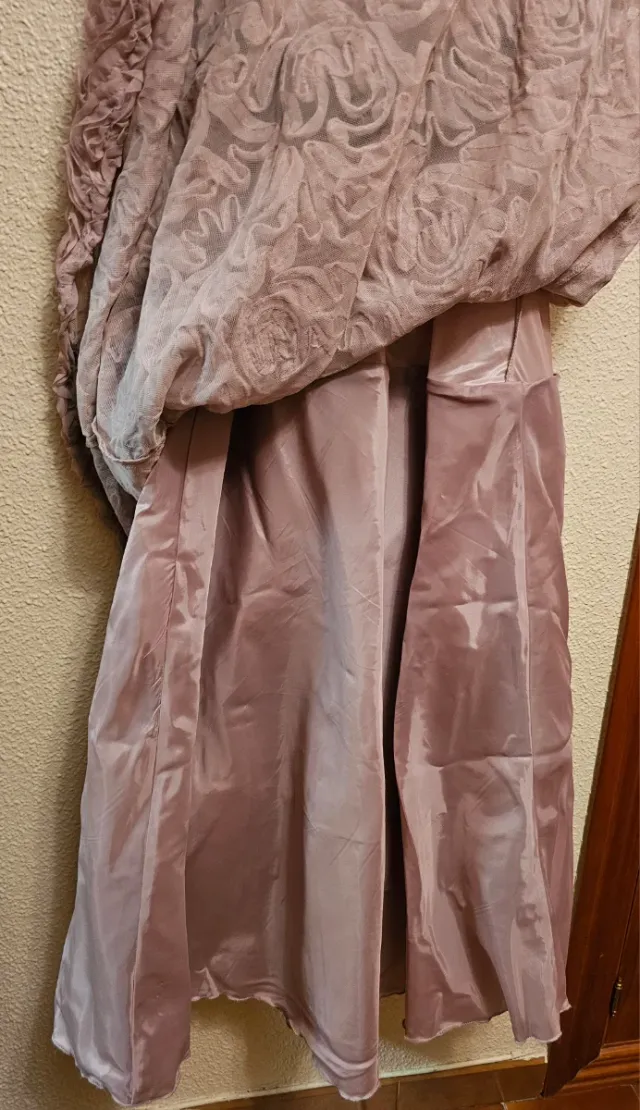 Vestido largo gasa con flores fantasía,forro y tul