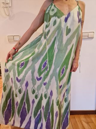 Vestido largo Mango verde estampado