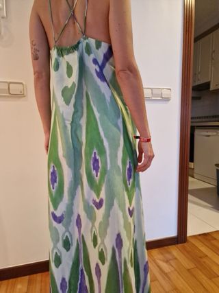Vestido largo Mango verde estampado