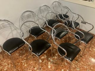 9 Sillas Comedor/Terraza Cromadas Negras