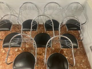 9 Sillas Comedor/Terraza Cromadas Negras