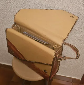Bolso Piel Auténtica Cocodrilo Beige/Marrón
