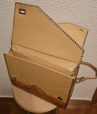 Bolso Piel Auténtica Cocodrilo Beige/Marrón