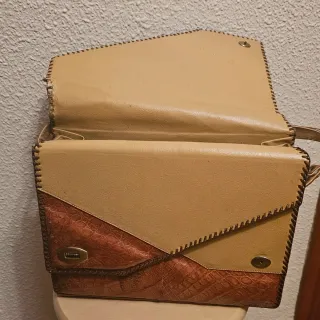 Bolso Piel Auténtica Cocodrilo Beige/Marrón