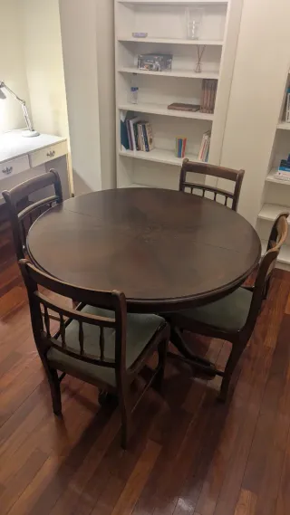 Mesa redonda extensible madera y cristal