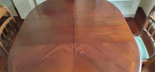 Mesa redonda extensible madera y cristal