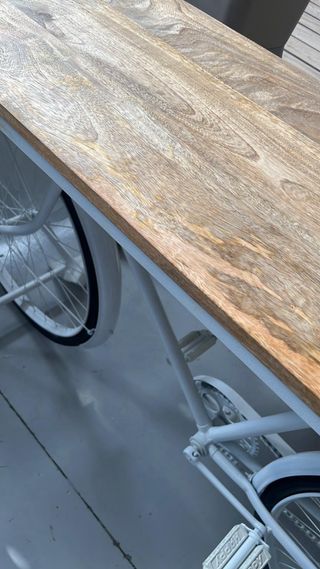 Mesa madera, consola, Barra metal Bicicleta